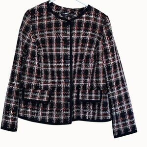 Liz Claiborne Red Black White Plaid Tweed Blazer Women’s 16W Plus Classic Office